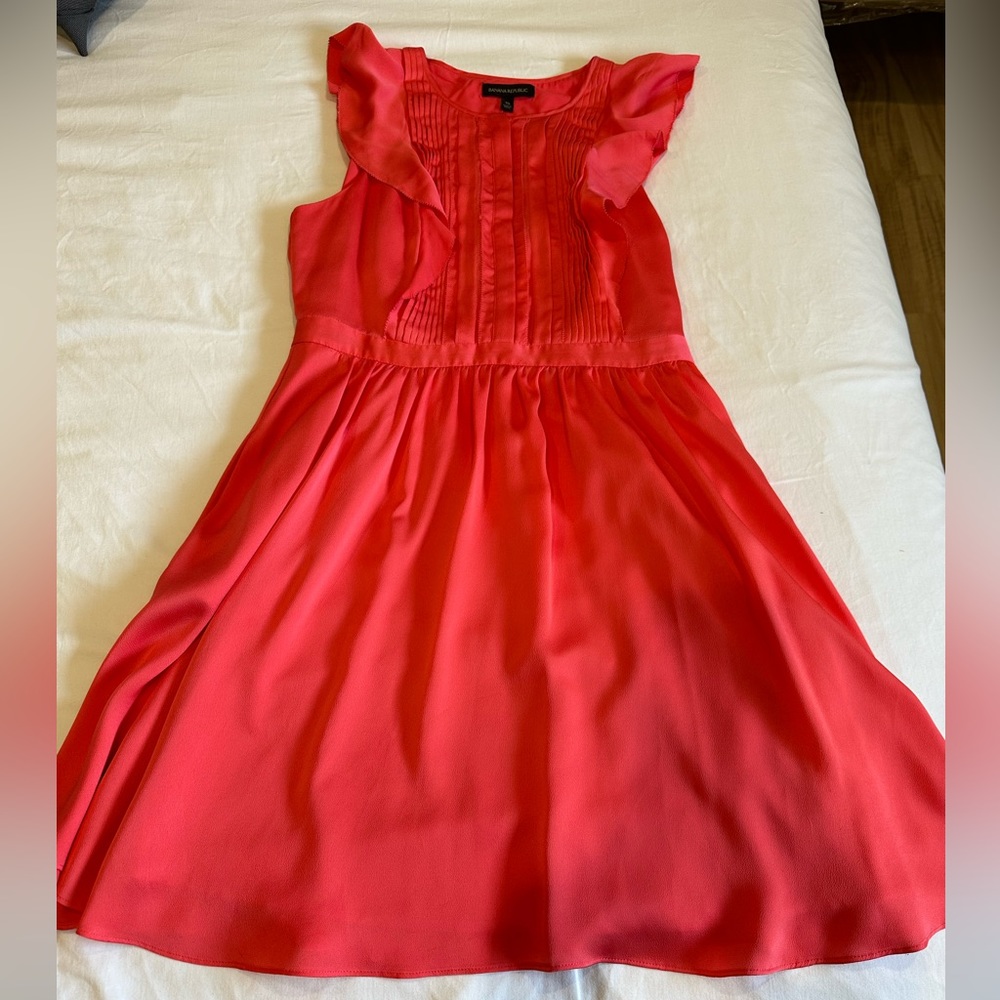 Coral Dress, Banana Republic, Flutter Sleeves